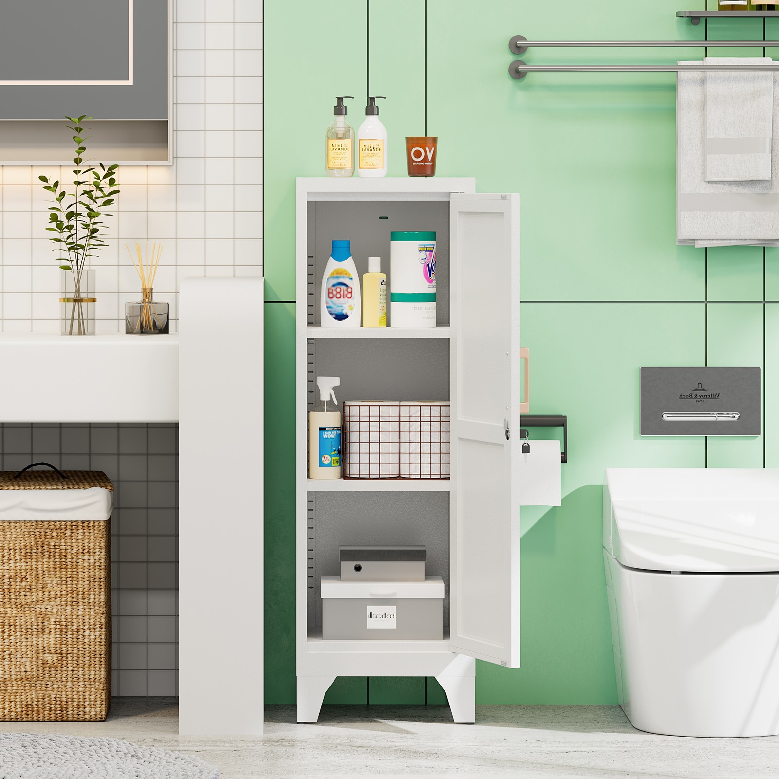 Metal Storage Cabinet with 2 Adjustable Shelves Home Office File Cabinet Locking