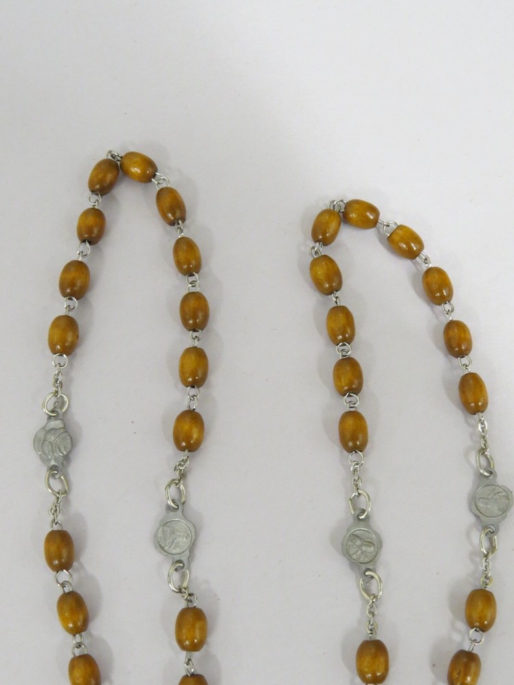VTG Catholic St. Therese Ex Indumentis Wood Bead Five Decade Rosary