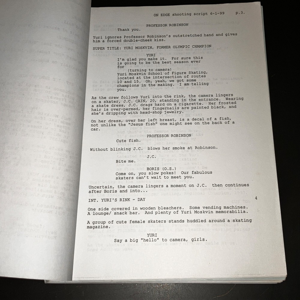 ON EDGE (6/1/99) Plus-Size Skating Comedy - Blue Revised Shooting Script + COA