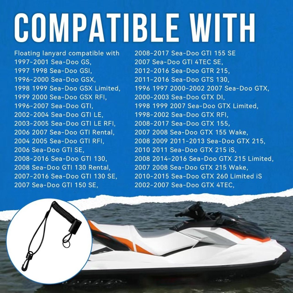 Fits Sea-Doo Floating Replace Dess Lanyard Tether Chord with Stainless Key Ring