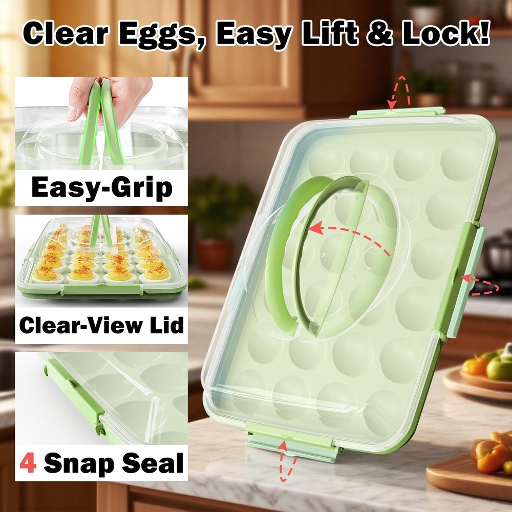 Deviled Egg Containers with Lid - 2 Pack 48 Count Reusable Platter Storage Tr...