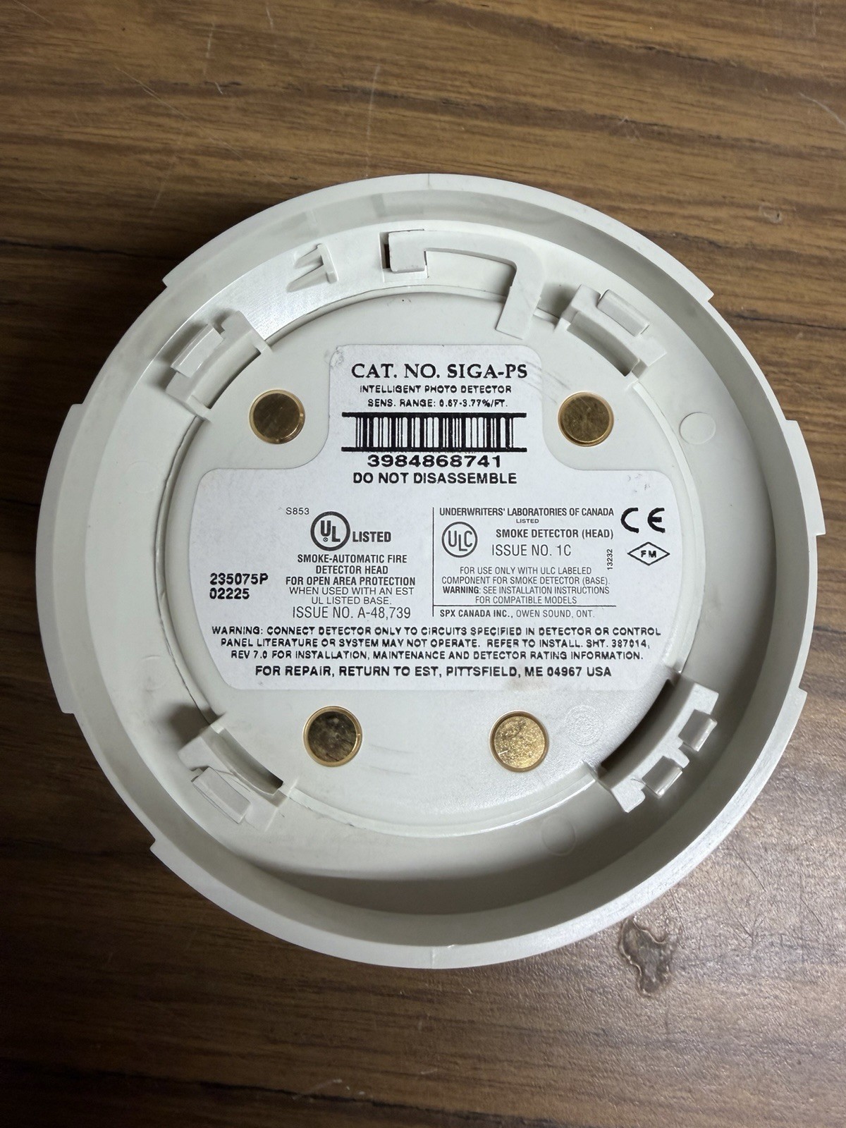 (1) EST Edwards SIGA-PS Addressable Photoelectric Fire Alarm Smoke Detector Head