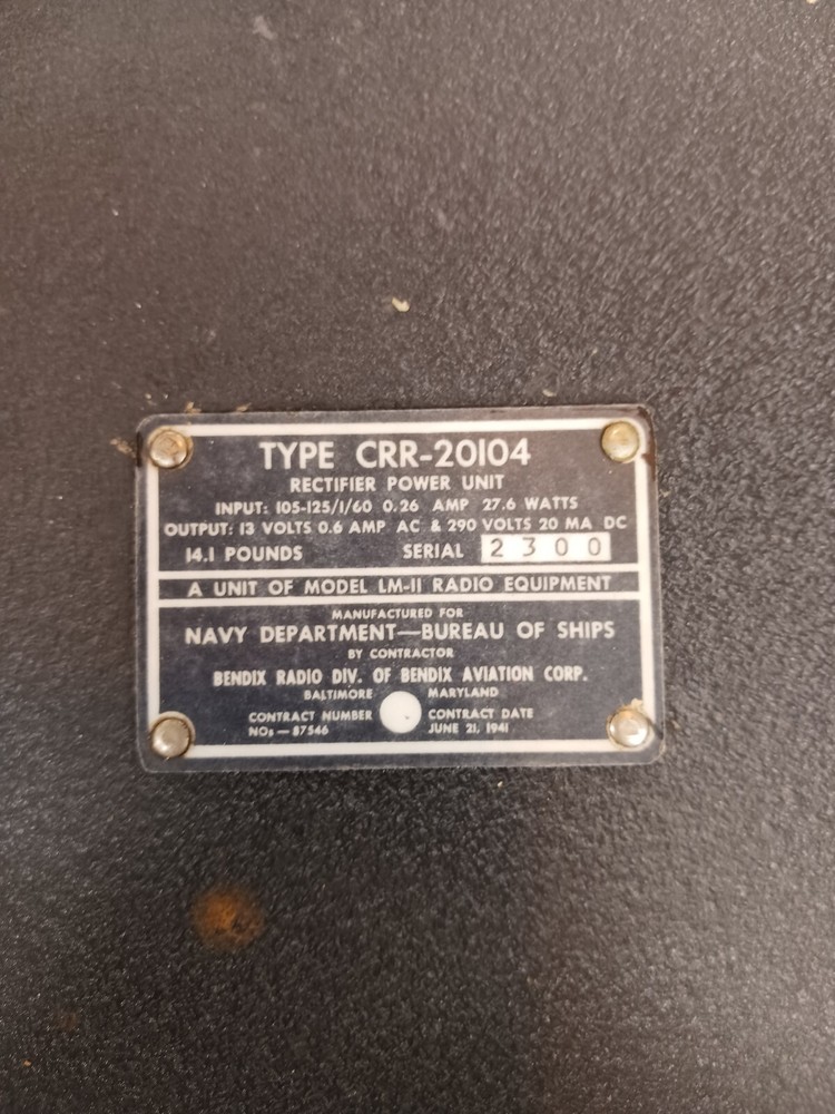 WWII TYPE CRR-20104 RECTIFIER POWER UNIT #354-F