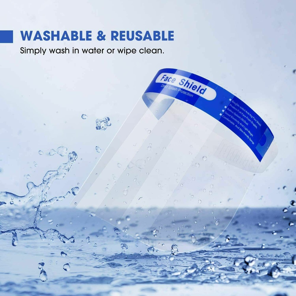 10 Pack Reusable Face Shield Adjustable, Elastic Headband Clear Visor.