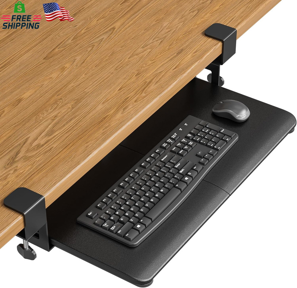 BONTEC KMT01 under Desk Keyboard Tray, Pull-Out Keyboard & Mouse Platform with C
