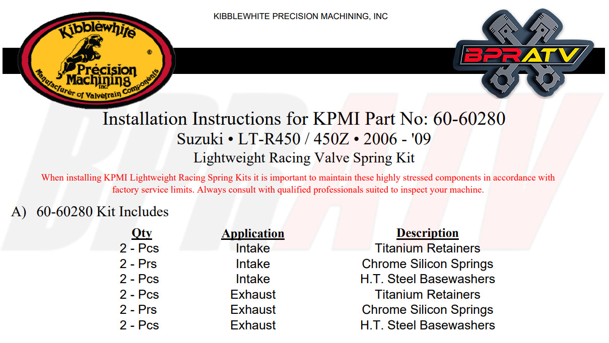 Kibblewhite Performance Titanium Race Valve Spring Kit for Suzuki LTR450 LTR 450