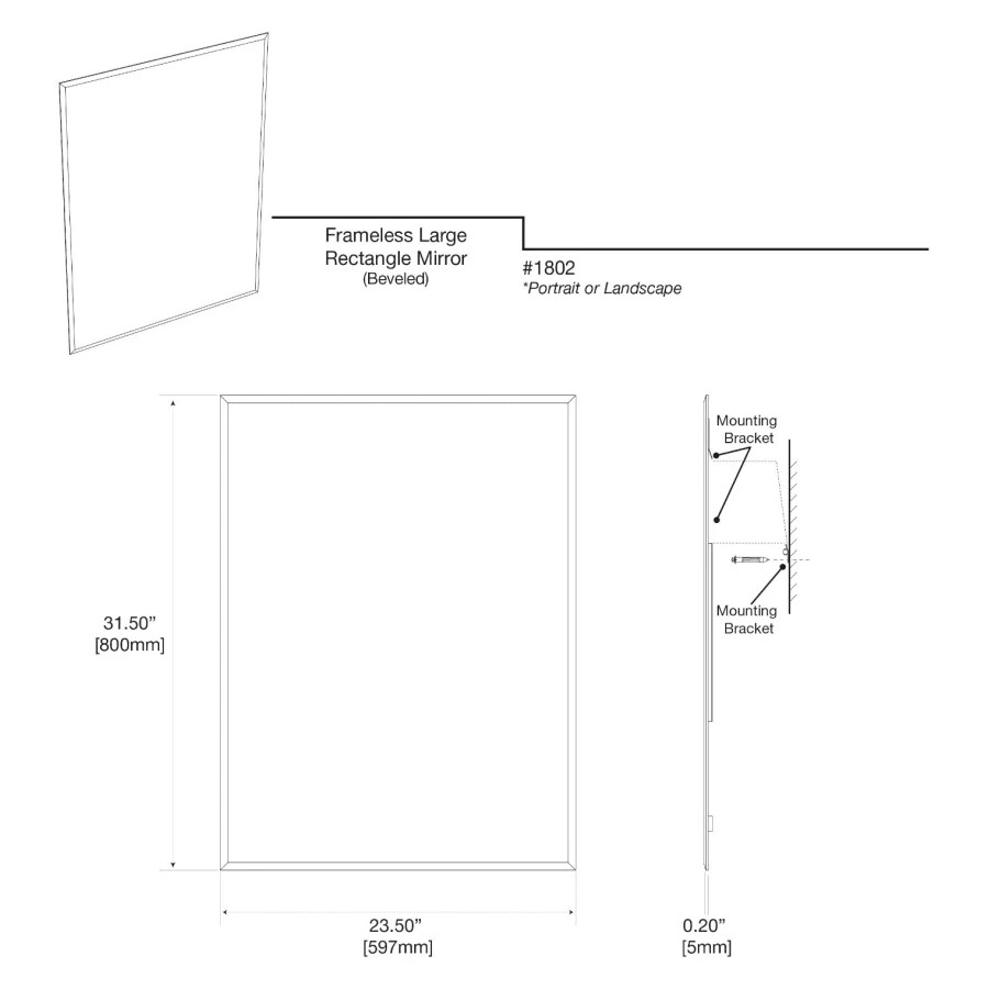 Gatco 23-1/2" W x 31-1/2" H Rectangular Frameless Bathroom Wall Mirror 1802