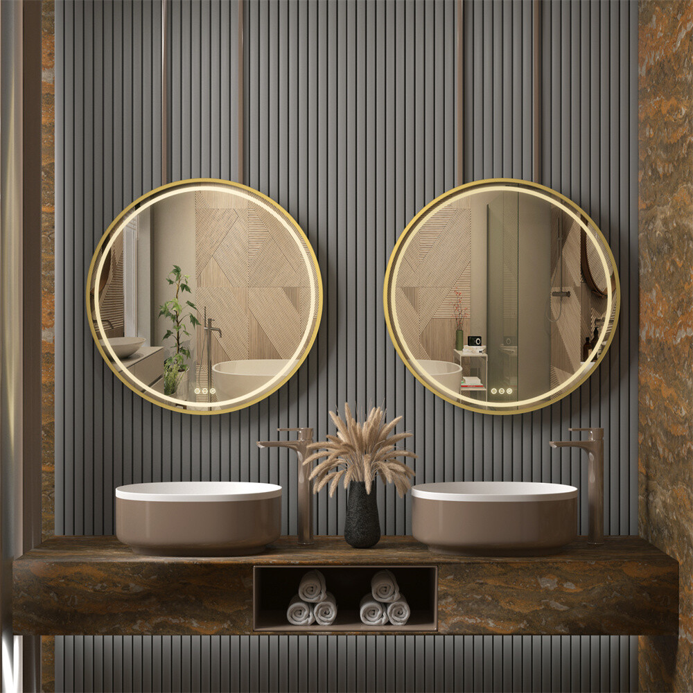 24" / 32" Large Round Bathroom Mirror w light Wall Vanity Makeup Mirror Dimmable