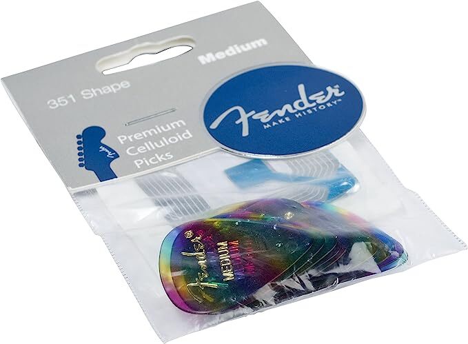 Fender 351 Shape Classic Celluloid 12-Pack, Rainbow, Medium