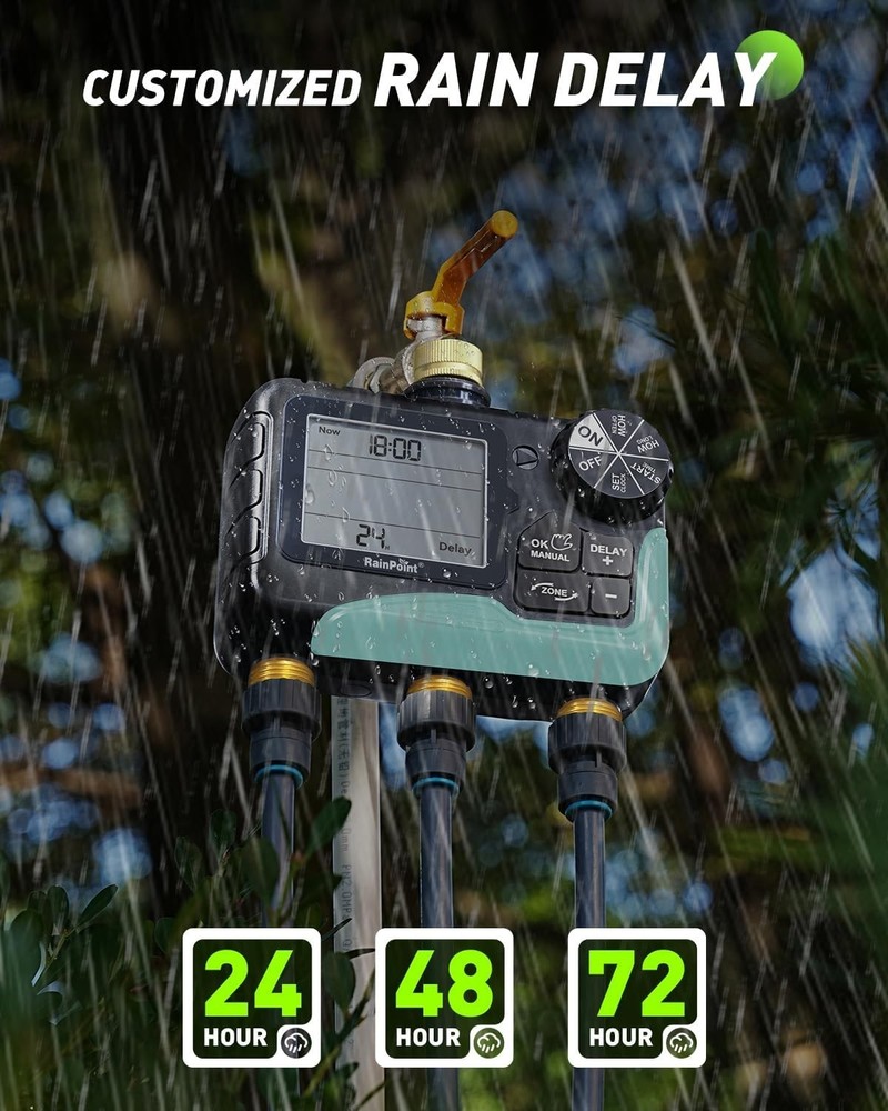 3 Zone Water Timer Waterproof Brass Inlet & Outlet LCD Control