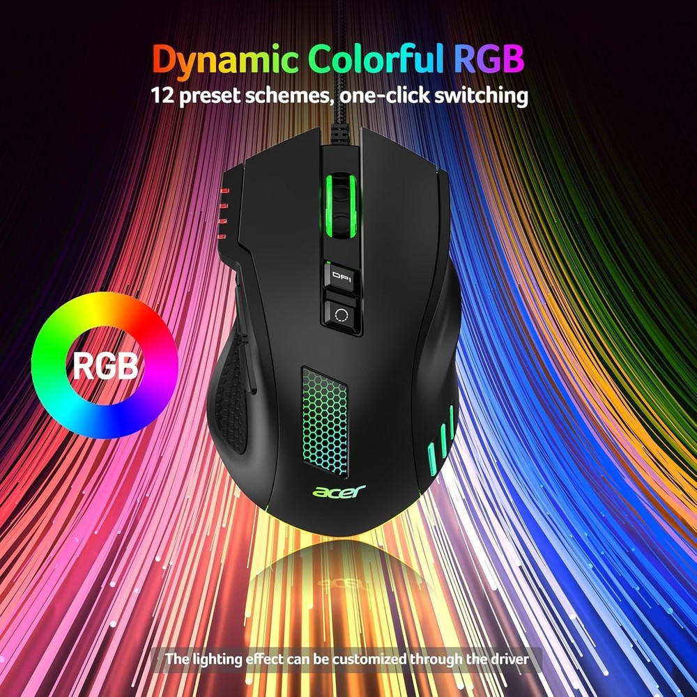 Wired Gaming , 12,800 DPI RGB Ergonomic Computer with Optical , 8 Programmabl...