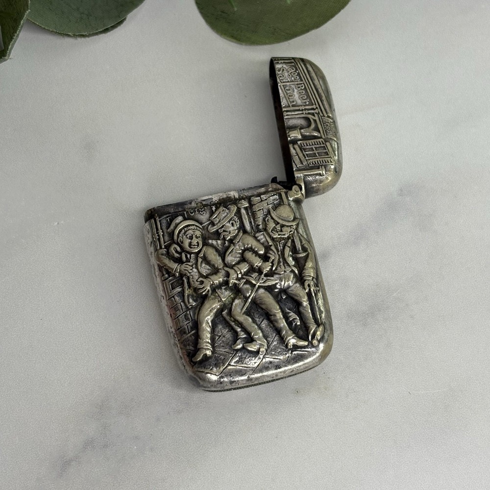 Vintage Gorham Silverplate Three Drunk Man Match Safe