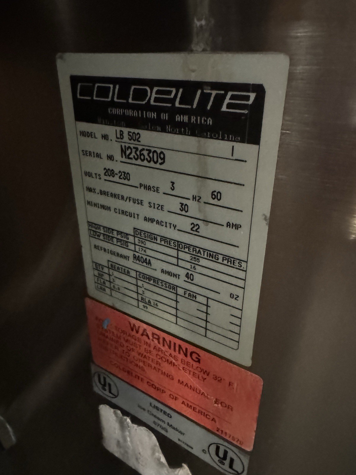 Carpigiani/ Coldelite Model LB 502-G Batch Freezer - Water-208v 3ph- Missing Aug