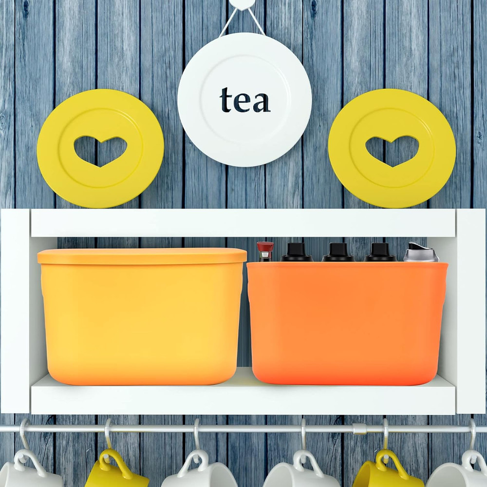 8 Pieces Colorful Storage Bins with Lid and Handle Plastic Stackable Baskets