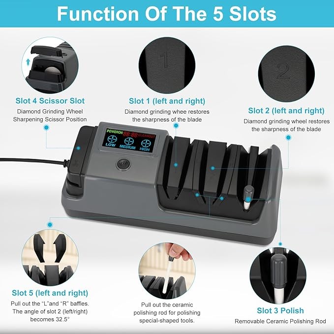 5 in 1 Electric Knife Sharpener-3 Rotational Speed Adjustable Knife Sharpener US