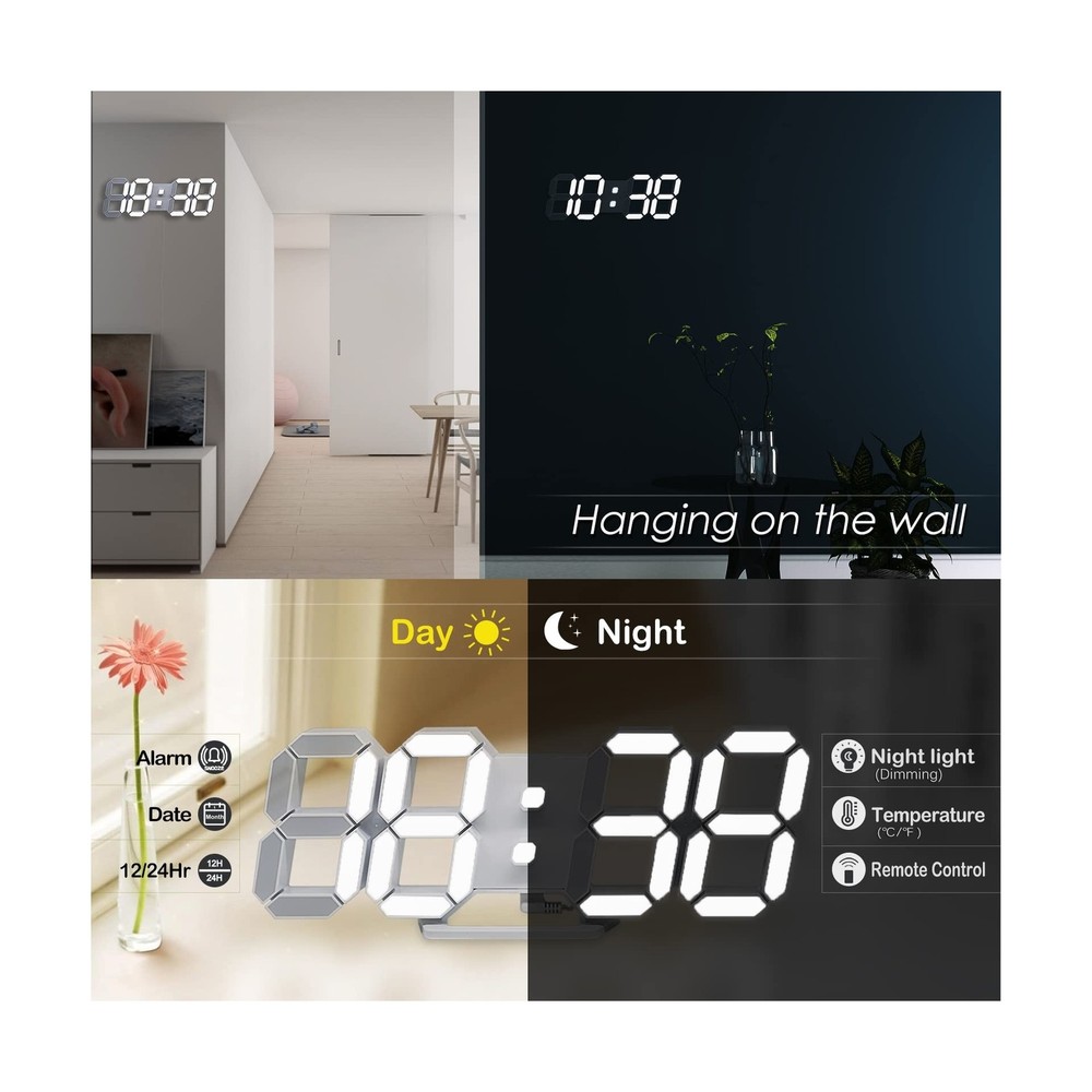 KOSUMOSU 3D LED Digital Wall Clock ,9.7", Large Display Table/ Desk... Fast Ship