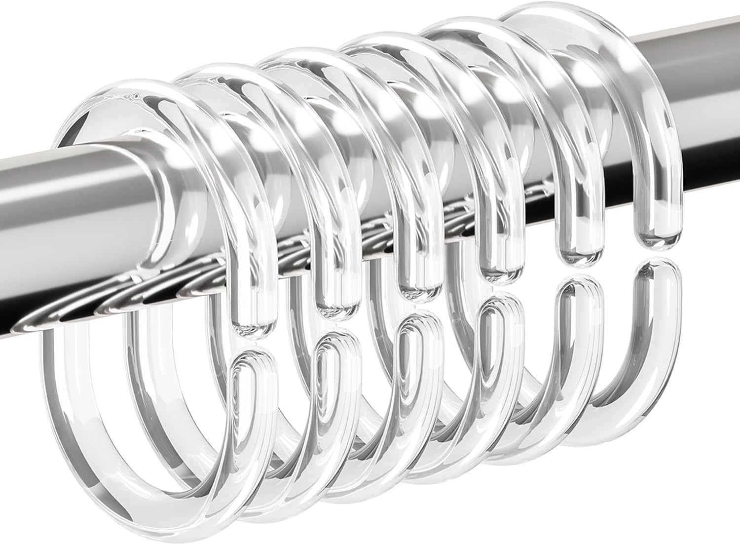 24 PCS Shower Curtain Rings, Plastic Clear Shower Curtain Hooks, C-Shaped Rings