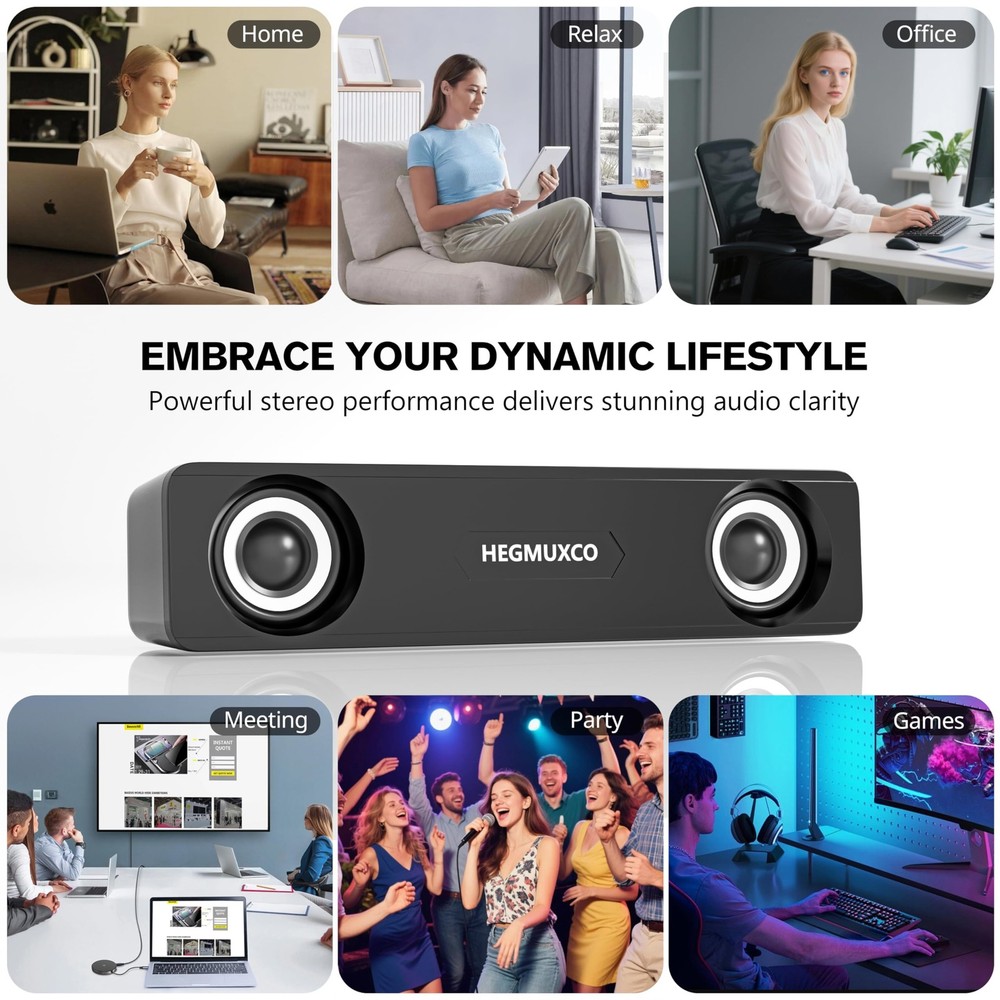 Compact PC Speakers for Desktop - 10W Wired Stereo Speaker with Volume Control