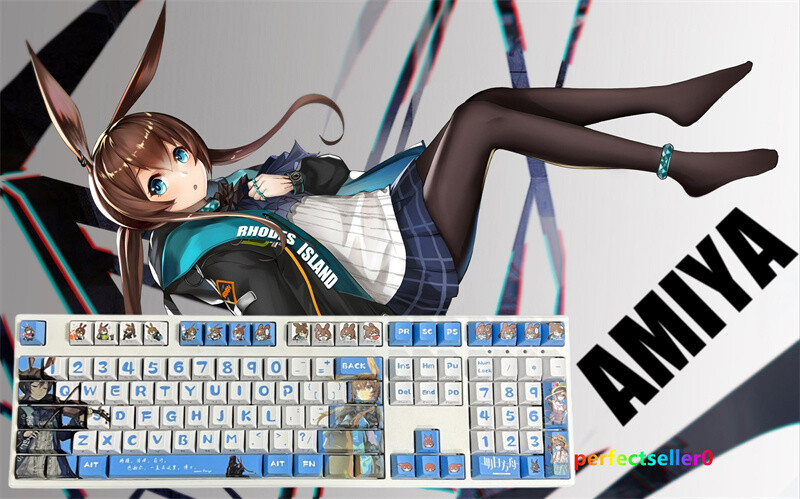 Arknights Amiya Keycap Translucent Side Engraved Cherry MX 128 Keys For Keypads