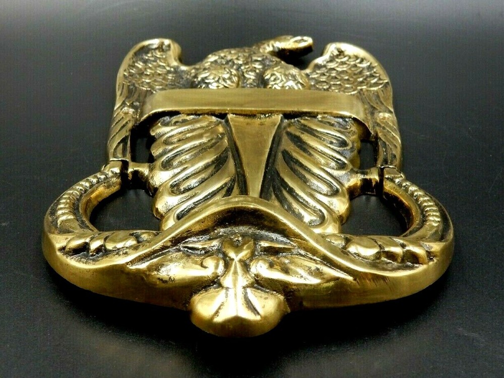 VINTAGE SOLID BRASS PATRIOTIC AMERICAN BALD EAGLE DOOR KNOCKER