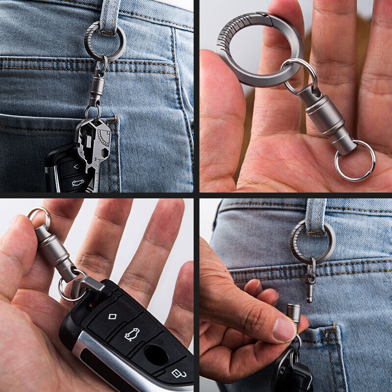 1PC TC4 Titanium Insert Buckle Gimbal Ring Portable Double Keychain Pendant EDC