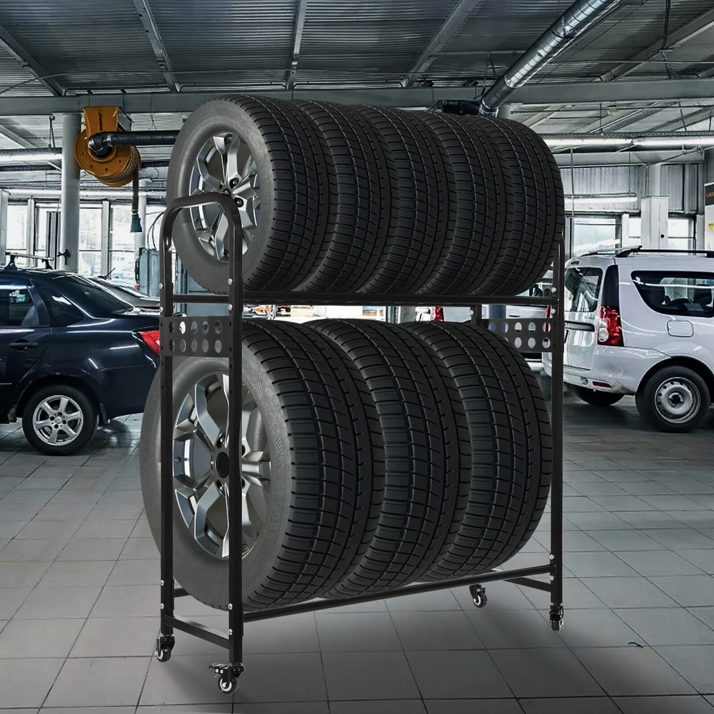 Universal Moveable Tire Garage Storage Rack & Shelving For Basement Workshop