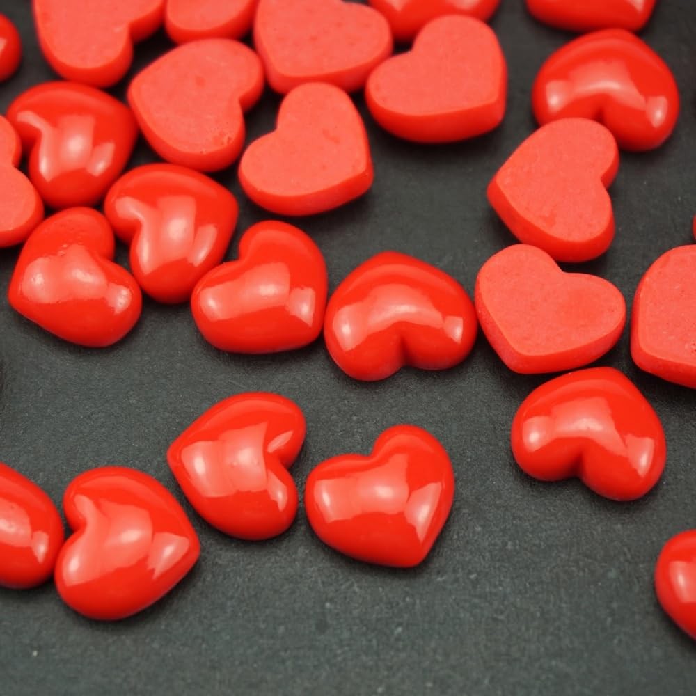 FAZHBARY 120 PCS Red Heart Resin Flatback Plastic Mini Bulk