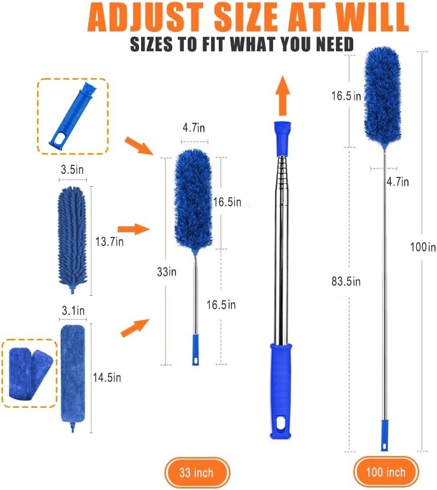 Microfiber Feather Duster, 6PCS Extendable Bendable Dusters with 100" Telesco...