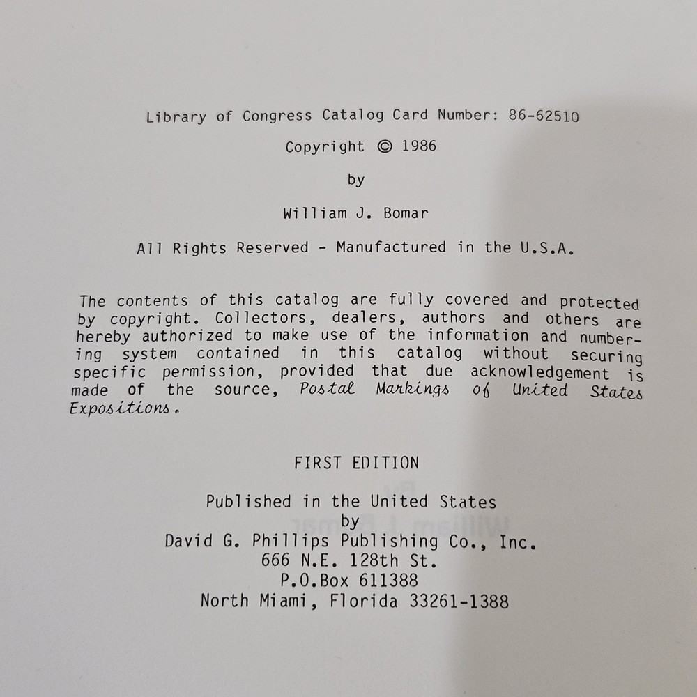 Postal Markings US Expositions 1986 Bomar HC 1st Edition