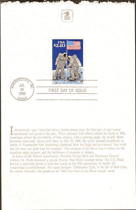 #2419 First Day Card $2.40 Moon Landing Stamp