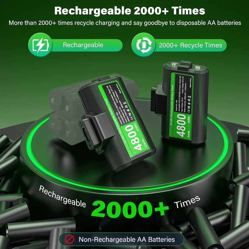 Xbox Battery Pack Rechargeable 2 Pack 4800mWh