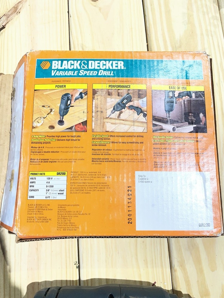 Black & Decker 3/8" Variable Speed Drill 4-amp DR200