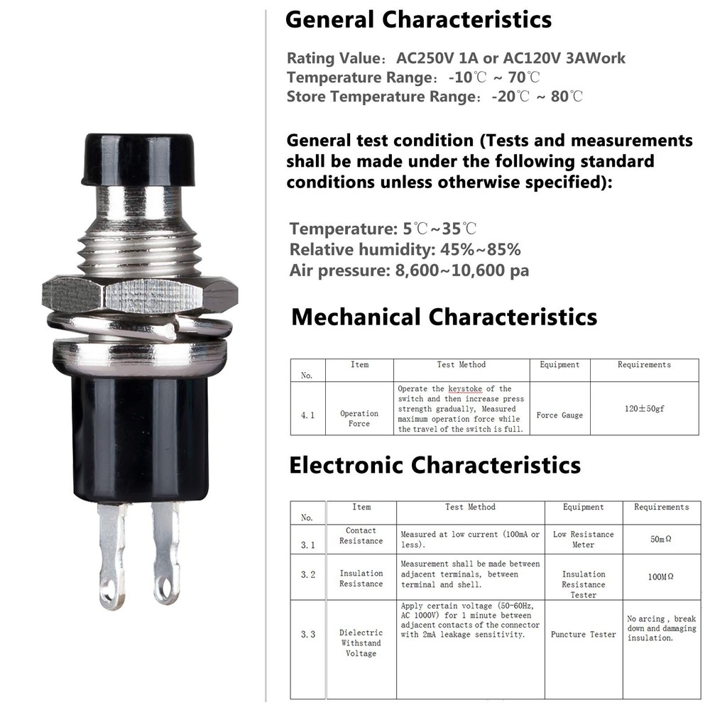 Momentary Push Button Switch, SPST Mini Micro Push Button Switch Normal Close...