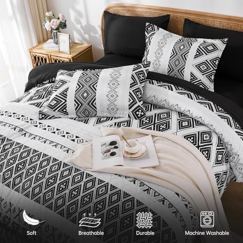 Comforter Set Size 7 Pieces,Boho Aztec Comforter with Sheet King Black