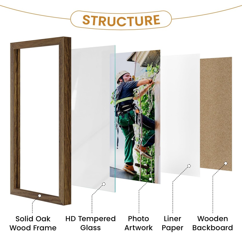 14x16 Solid Oak Wood Picture Frame, Walnut Finish, Tempered Glass