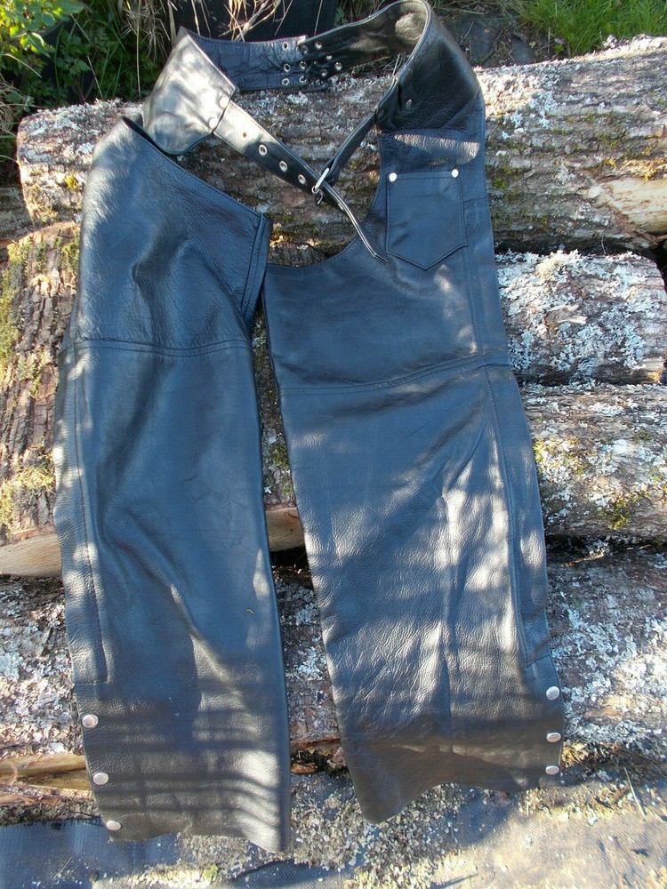 A-1 Genuine leather biker chaps black size small