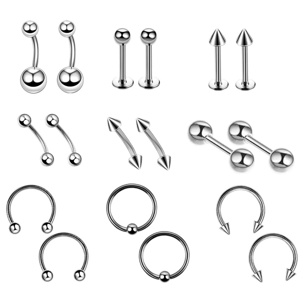 42Pcs Body Piercing Tools Kit Eyebrow Lip Ear Stud Belly Button Ring Needles Set