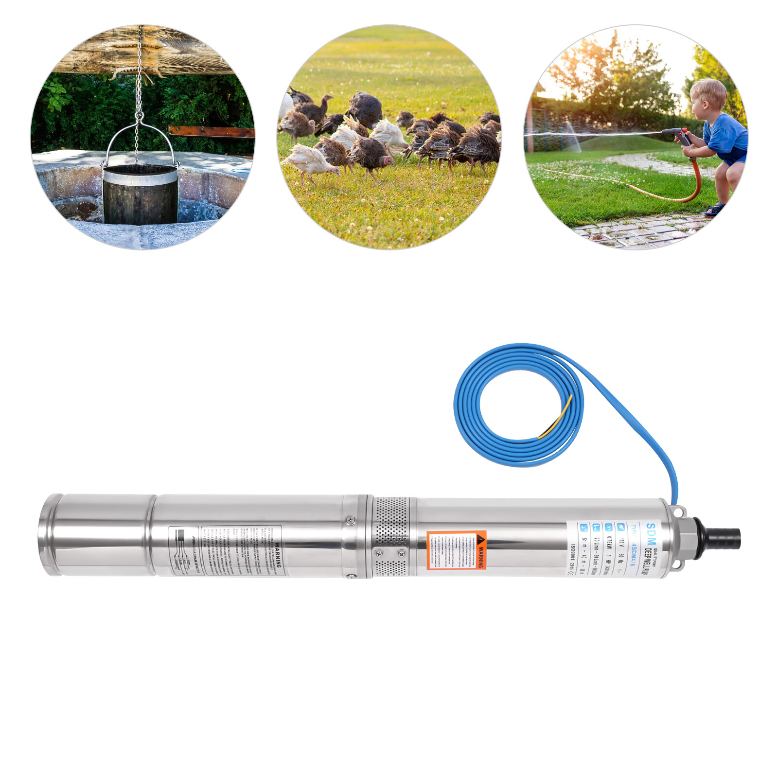 1.0 HP Water Well Pump Stainless Steel Deep Well Submersible Pump 3420RPM 750W!