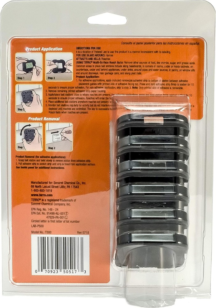 TERRO T500 Indoor Multi-Surface Roach Bait Stations - 1 Pack, Black