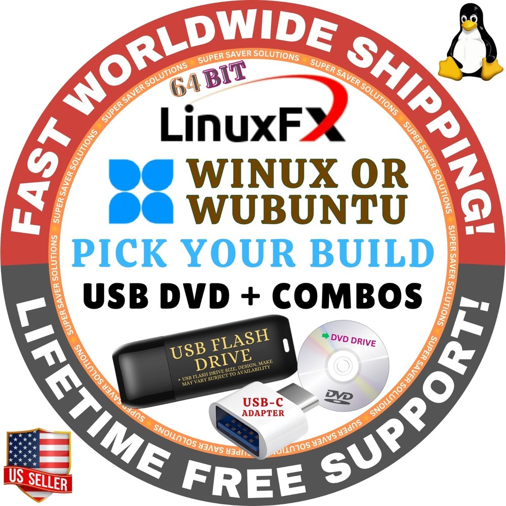 LINUXFX WINUX WUBUNTU OS VE/FULL BOOT, USB/DVD, 64BIT, MAC/PC | FAST SHIPPING