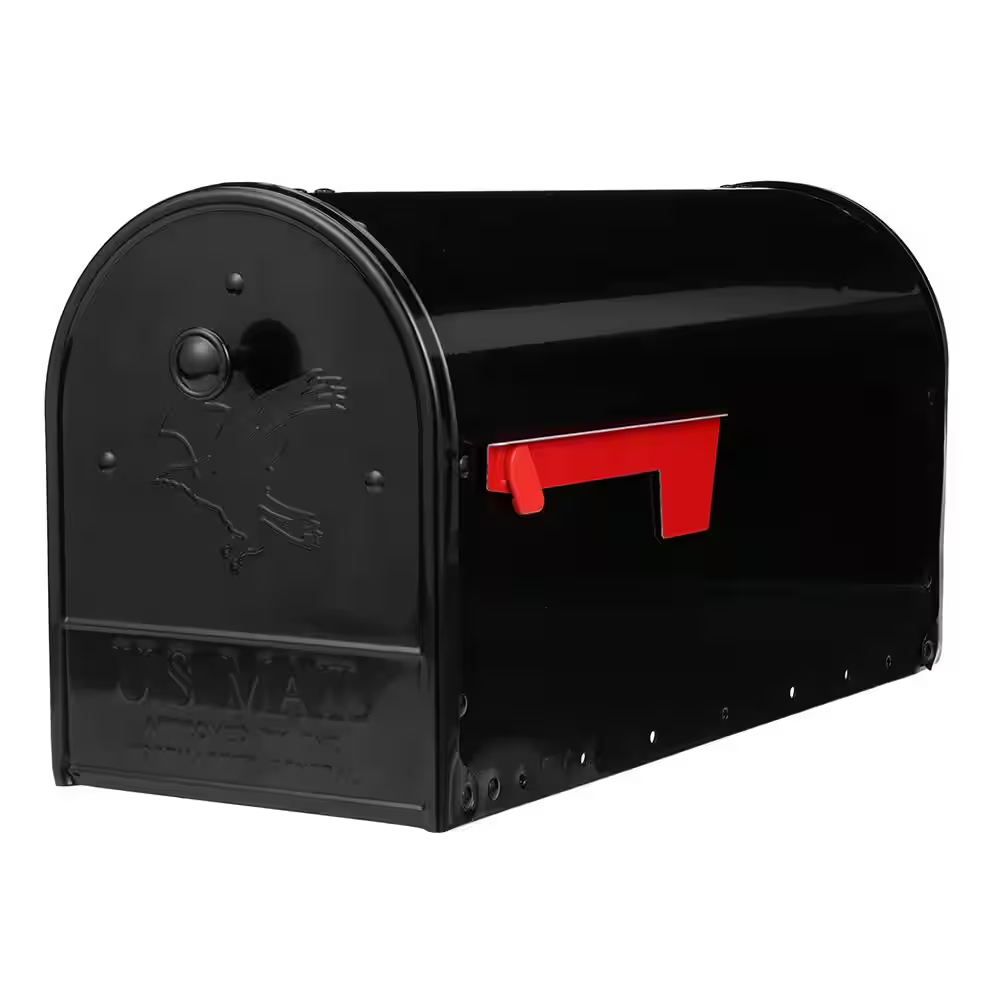 Black Large Outback Double Door Post Mount Mailbox Steel Mount Brass Mailboxes