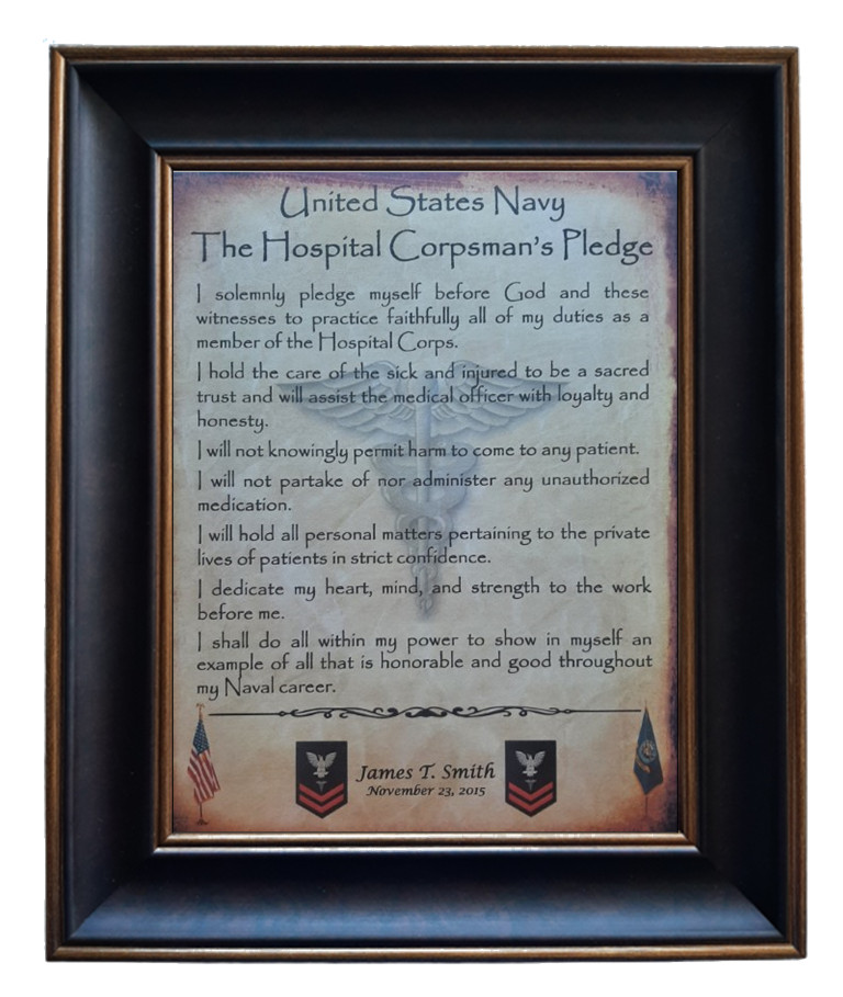 MC-BETTER: NAVY Hospital Corpsman's Pledge FRAMED (B2) PERSONALIZED