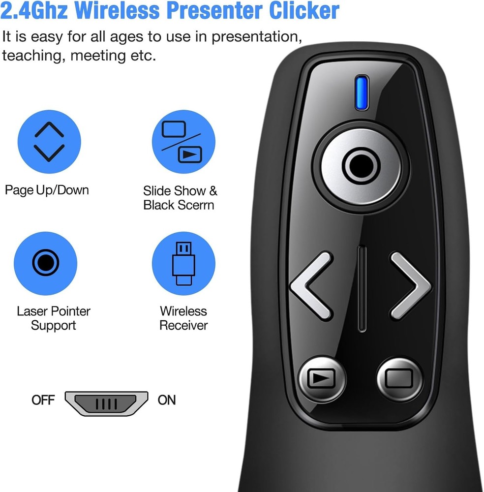 Presentation Clicker Wireless Presenter Remote for Powerpoint, Volume Control