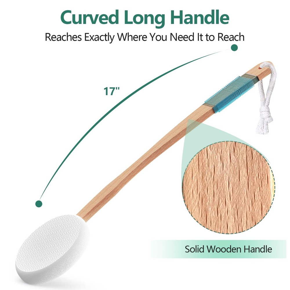 Back Lotion Applicator 17" Handle 4 Replaceable Pads for Cream Sunscreen White