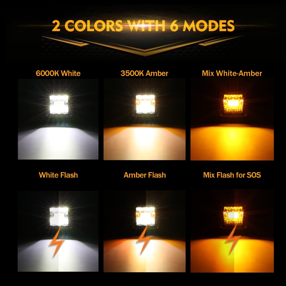 AUXBEAM 3" inch LED Pods Work Light Bar Spot Beam Driving Fog Offroad SUV Truck