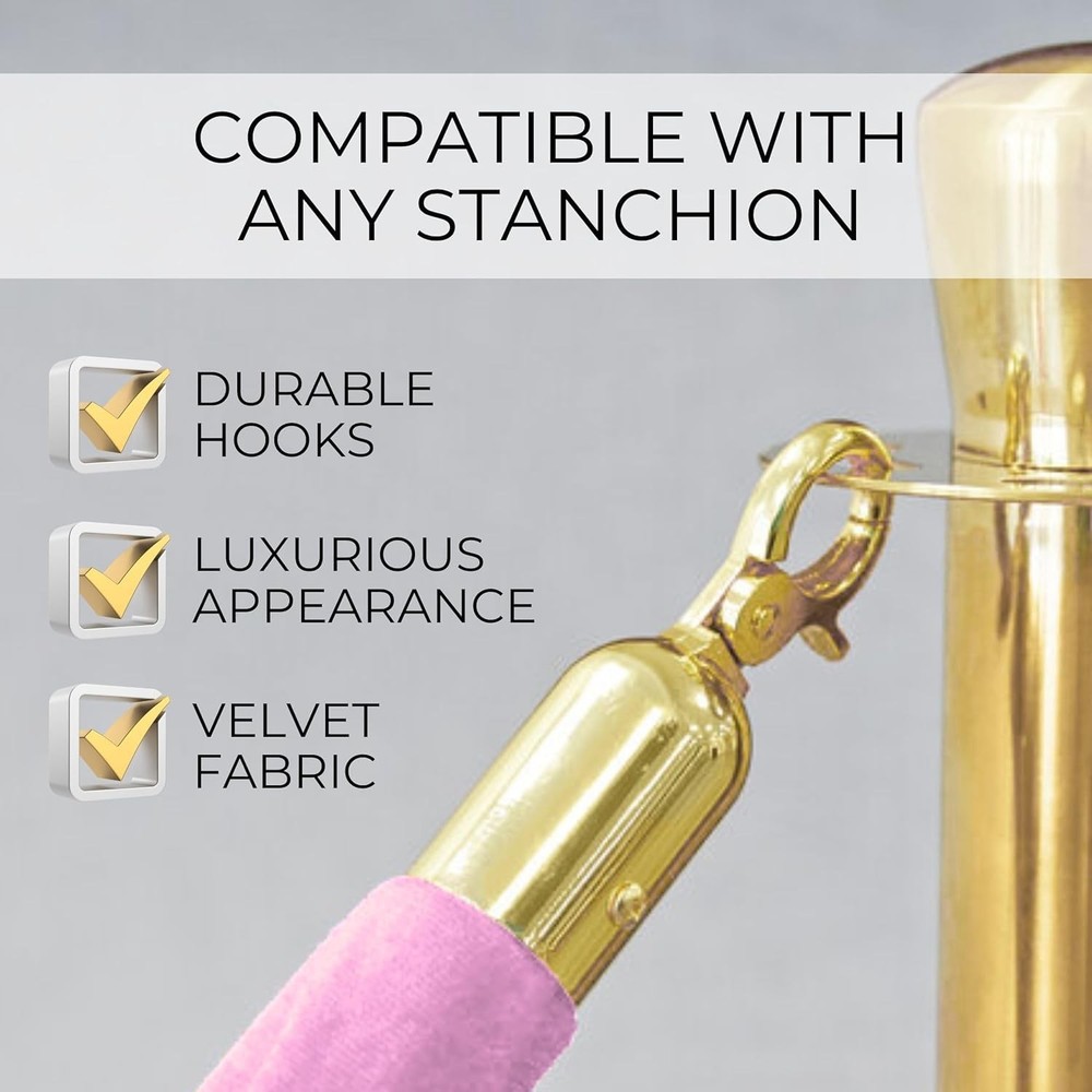 4 PCS Light Pink VIP Ropes Posts Twisted Snap Hooks Queue Crowd Control Stand