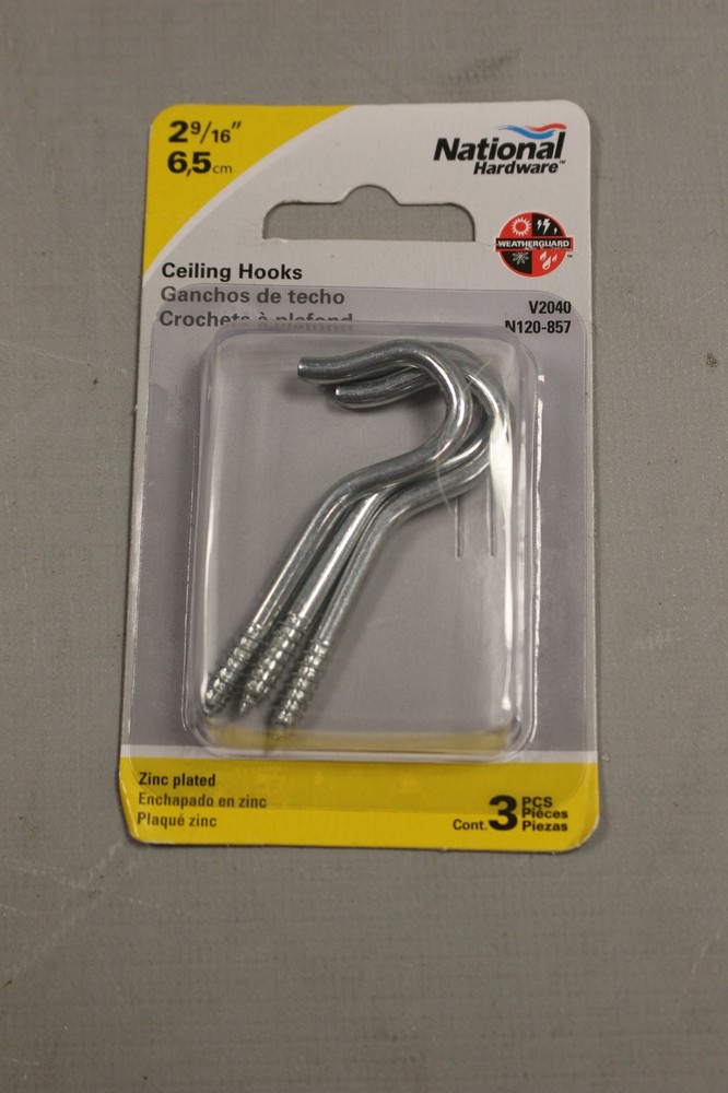 National Hardware Ceiling Hooks - 2-9/16" - 3 Count - New