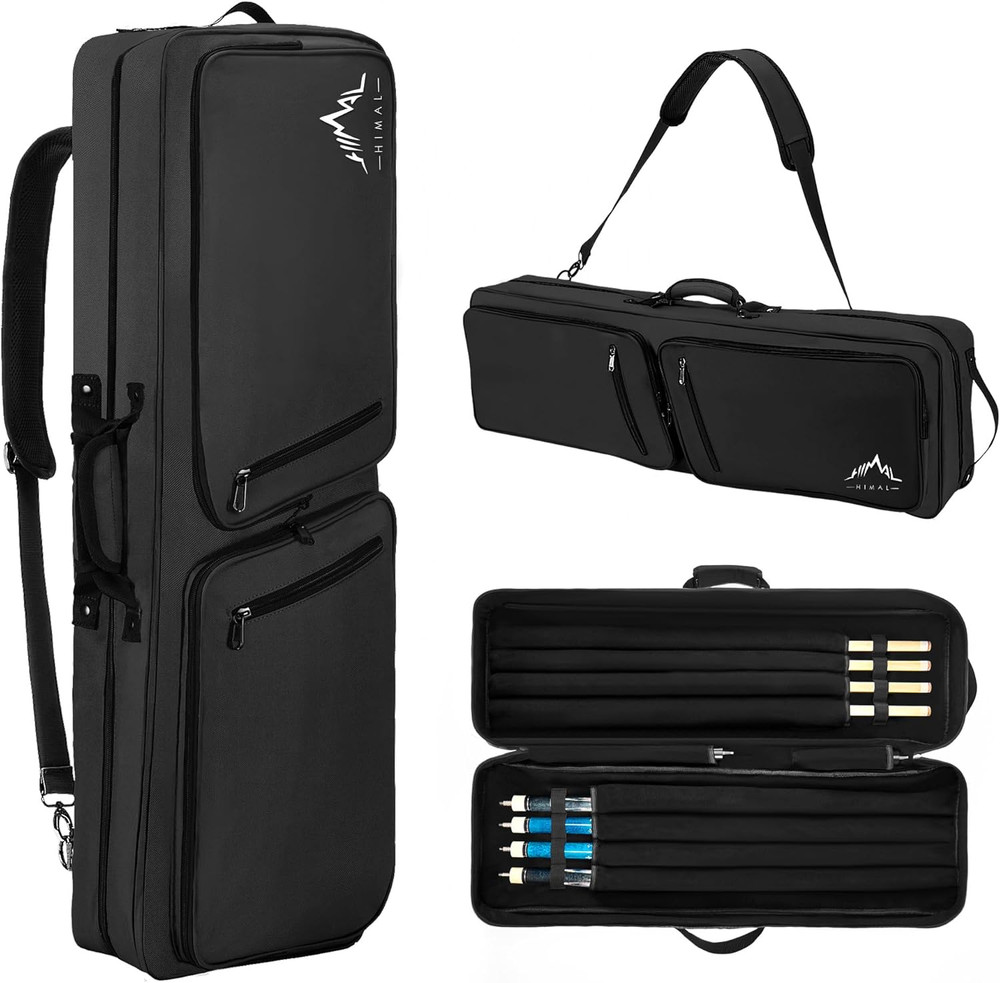 4X4 Pool Cue Case, Soft Padded Pool Stick Case with Adjustable Shoulder Straps,