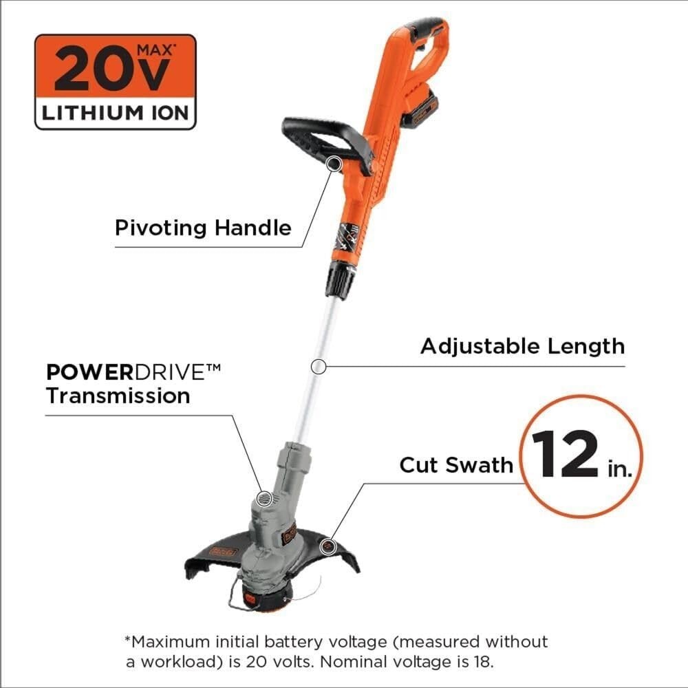 BLACK DECKER 20V MAX String Trimmer & Edger 2 in 1 Cordless Weed Wacker W/ Auto