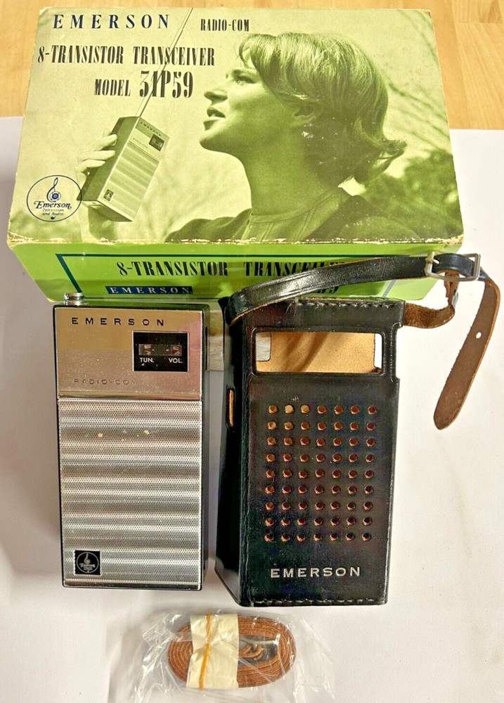 Vintage Emerson Radio Com Model 31P59 8-Transistor Transceiver Leather Case Box